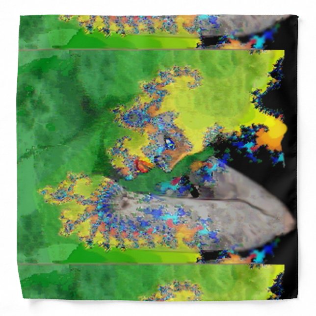 VIBRATIONS OF MATTER,FRACTAL WOMAN IN GREEN YELLOW BANDANA (Front)
