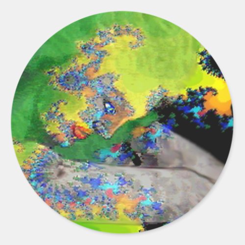 VIBRATIONS OF MATTERFRACTAL WOMAN IN GREEN YELLOW CLASSIC ROUND STICKER