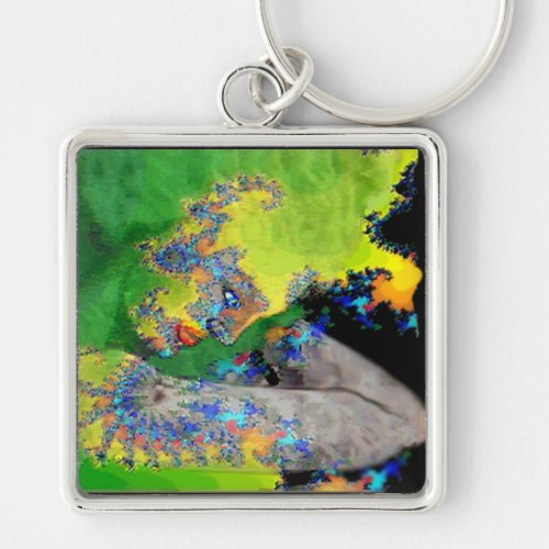 VIBRATIONS OF MATTERFRACTAL WOMAN IN GREEN YELLOW KEYCHAIN