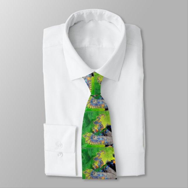VIBRATIONS OF MATTER,FRACTAL WOMAN IN GREEN YELLOW NECK TIE (Tied)