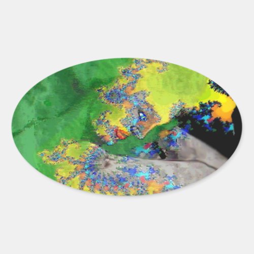 VIBRATIONS OF MATTERFRACTAL WOMAN IN GREEN YELLOW OVAL STICKER