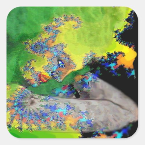 VIBRATIONS OF MATTERFRACTAL WOMAN IN GREEN YELLOW SQUARE STICKER