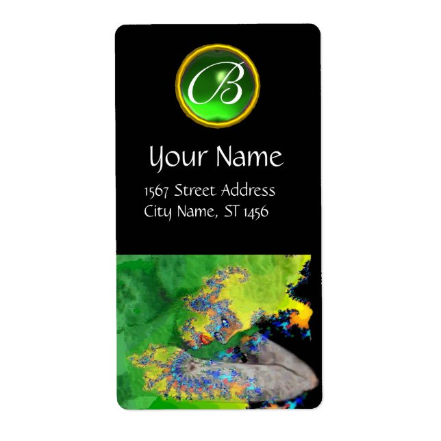 VIBRATIONS OF MATTER GREEN EMERALD  MONOGRAM LABEL (Front)