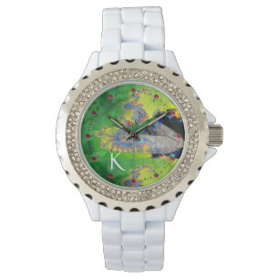 VIBRATIONS OF MATTER,GREEN FRACTAL LADY MONOGRAM WATCH
