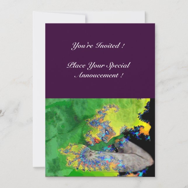 VIBRATIONS OF MATTER ,  green yellow purple Invitation (Front)