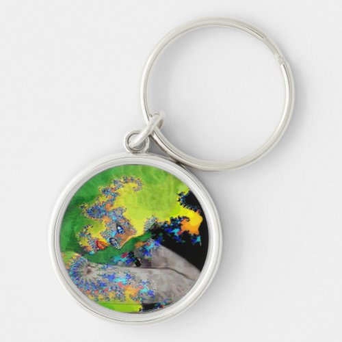 VIBRATIONS OF MATTERLADY IN GREEN YELLOW FRACTALS KEYCHAIN