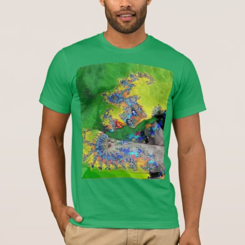 VIBRATIONS OF MATTERLADY IN GREEN YELLOW FRACTALS T_Shirt