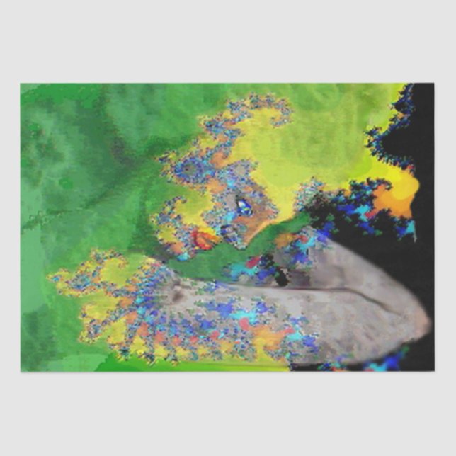 VIBRATIONS OF MATTER,LADY IN GREEN YELLOW FRACTALS TISSUE PAPER (Front)