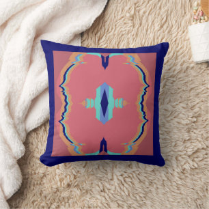 Vibrations on Blue/Aqua/Orange/Salmon Throw Pillow