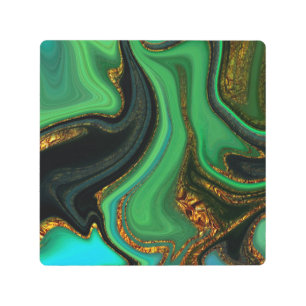 vibratory,abstract,green, gold, chakra, zen, metal print