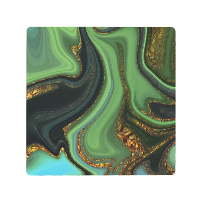 vibratory,abstract,green, gold, chakra, zen,  metal print (Front)