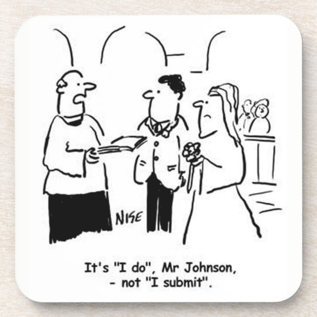 Vicar corrects Bridegroom's Wedding Vows. Funny Beverage Coaster (Front)