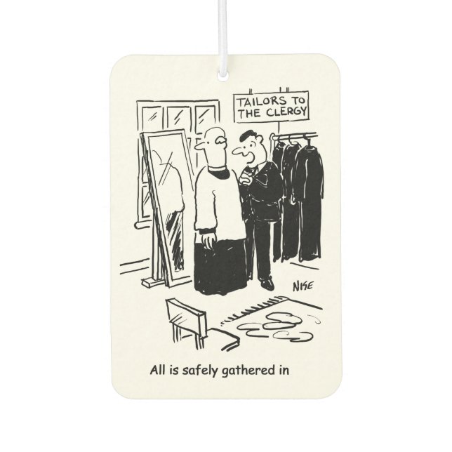 Vicar has a Cassock Fitting Church Cartoon Air Freshener (Front)