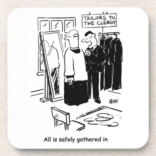 Vicar has a Cassock Fitting Church Cartoon Beverage Coaster (Front)