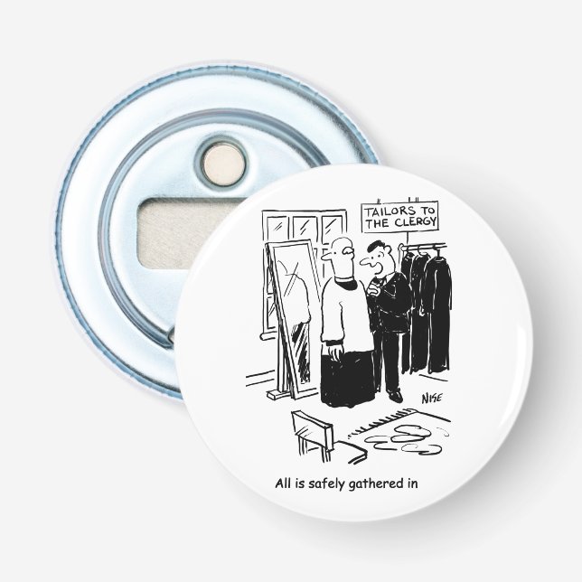 Vicar has a Cassock Fitting Church Cartoon Bottle Opener (Front)
