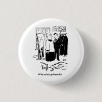 Vicar has a Cassock Fitting Church Cartoon Button