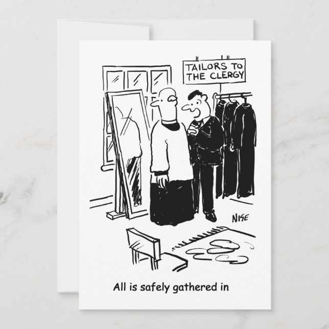 Vicar has a Cassock Fitting Church Cartoon Holiday Card (Front)
