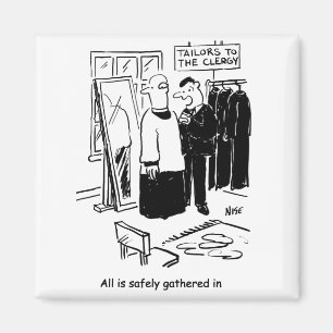 Vicar has a Cassock Fitting Church Cartoon Magnet