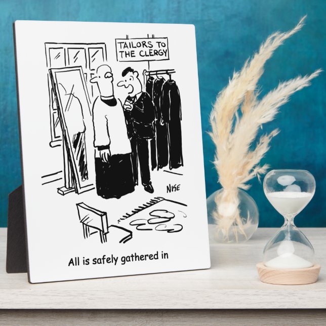 Vicar has a Cassock Fitting Church Cartoon Plaque (Side)