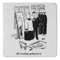 Vicar has a Cassock Fitting Church Cartoon Trivet