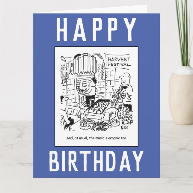 Vicar in Church for Harvest Festival Cartoon Card (Front)