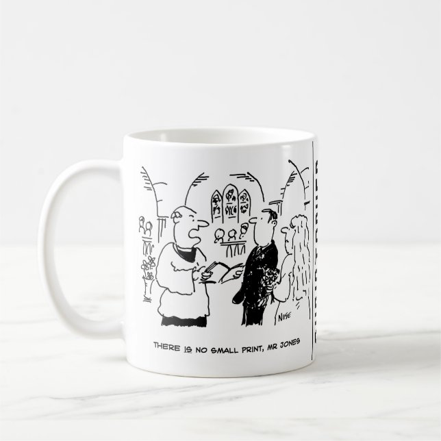 Vicar Says There's No Small Print Cartoon Coffee Mug (Left)