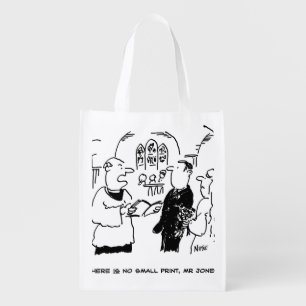 Vicar Says There's No Small Print Cartoon Grocery Bag