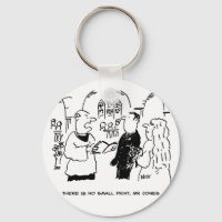 Vicar Says There's No Small Print. Funny Cartoon Keychain