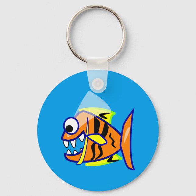 VICIOUS CARTOON FUNNY PIRANHA FISH SEA LOGO GRAPHI KEYCHAIN (Front)