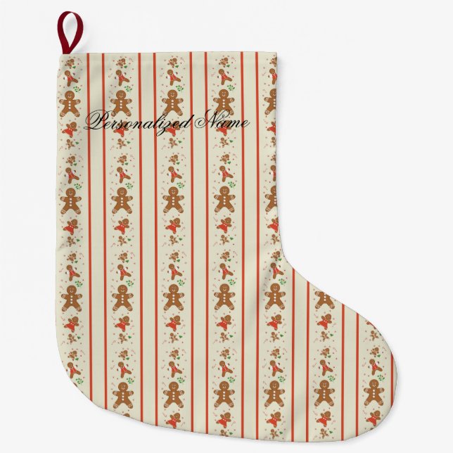 Vickie’s Gingerbread Parade-Cream Large Christmas Stocking (Front)