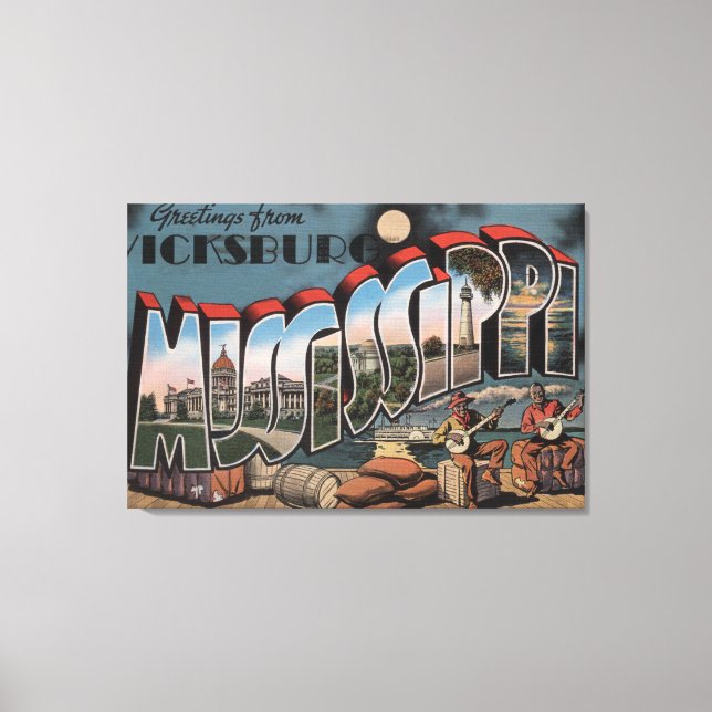 Vicksburg, Mississippi - Large Letter Scenes Canvas Print (Front)