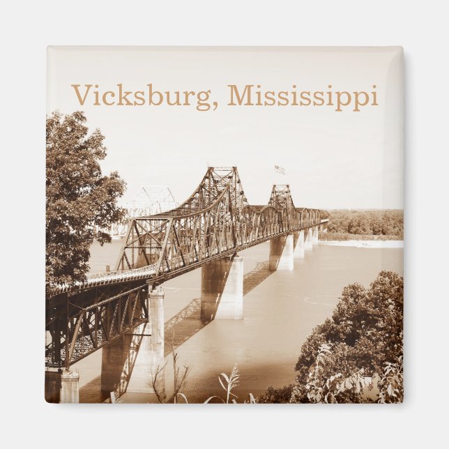Vicksburg MS River Bridge Sepia Copper Tone Magnet (Front)