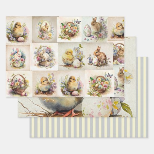 Vicotrian Easter Bunny  Chick  Wrapping Paper Sheets