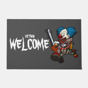Victims Welcome Chainsaw Clown Halloween Cartoon Doormat