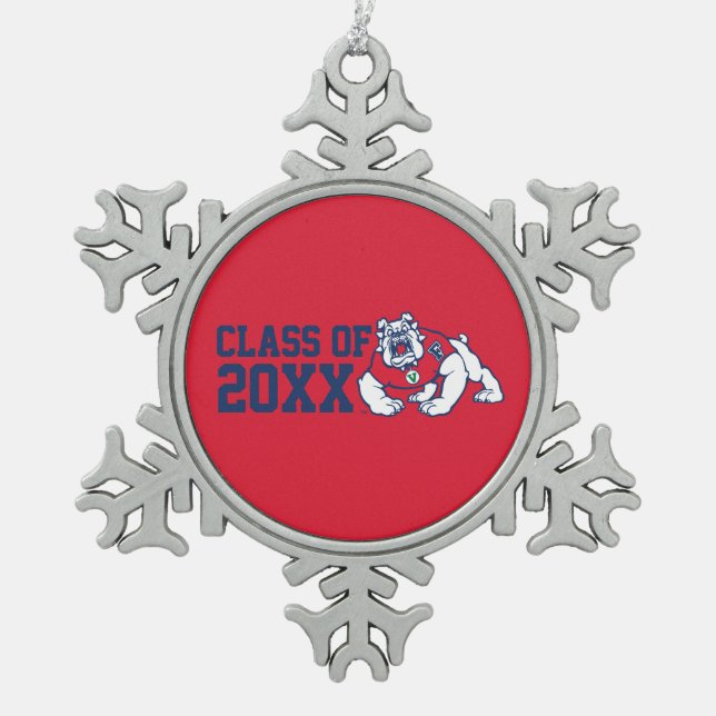 Victor E. Bulldog Class Year Snowflake Pewter Christmas Ornament (Front)