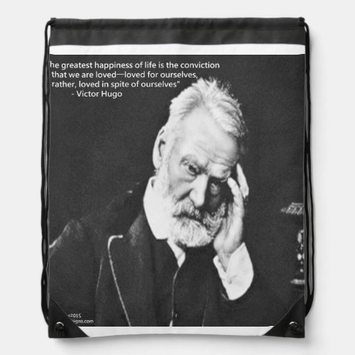 Victor Hugo  Happiness Quote Drawstring Backpack