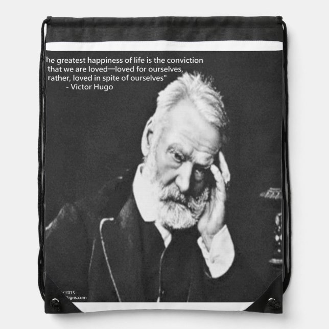 Victor Hugo & Happiness Quote Drawstring Backpack (Front)