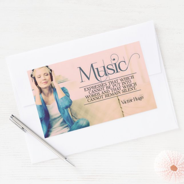 Victor Hugo Inspirational Quote "Music" Rectangular Sticker (Envelope)