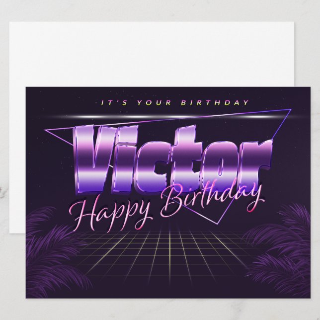 Victor Name First Name purple retro card birthday (Front/Back)