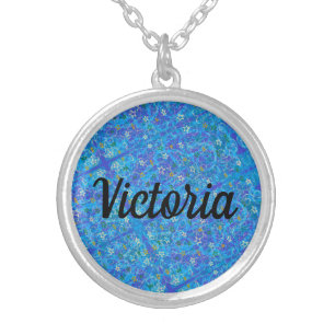 Victoria abstract art background stars silver plated necklace