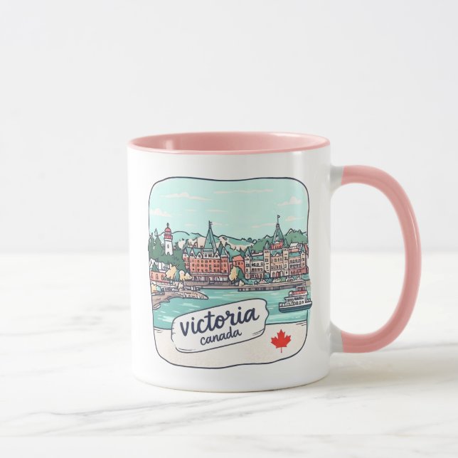 Victoria BC Canada Pastel Skyline Cute Cityscape Mug (Right)