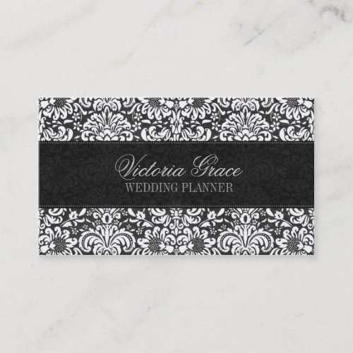 Victoria Black Gray Damask Chic Business Card