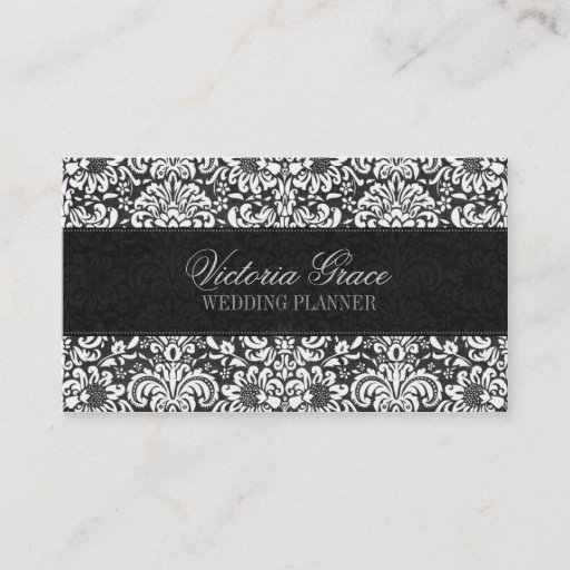 Customizable Victoria Black Gray Damask Chic Business Card
