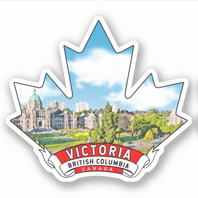 Victoria, British Columbia Canada Maple Leaf Sticker (Front)