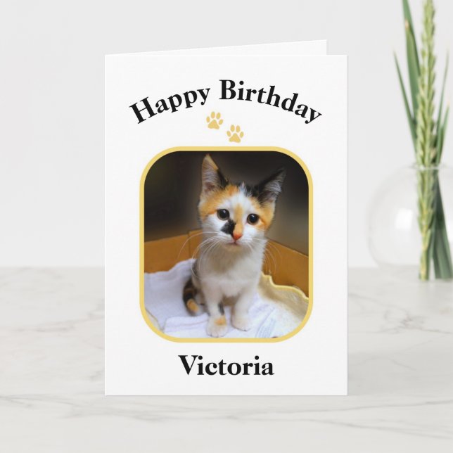 Victoria Calico Kitten Happy Birthday Card (Front)