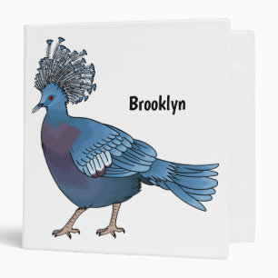 Victoria crowned pigeon bird cartoon illustration 3 ring binder