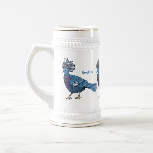 Victoria crowned pigeon bird cartoon illustration  beer stein
