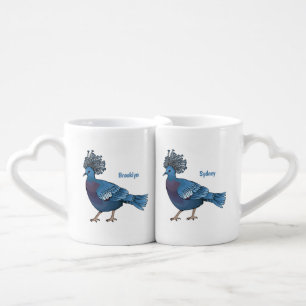 Victoria crowned pigeon bird cartoon illustration coffee mug set
