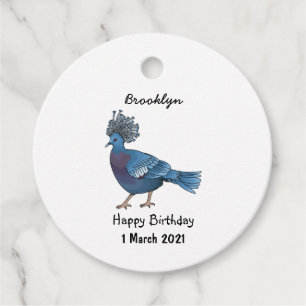 Victoria crowned pigeon bird cartoon illustration favor tags