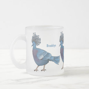 Victoria crowned pigeon bird cartoon illustration frosted glass coffee mug